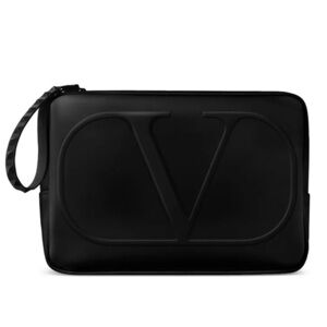 Valentino Dopp Case Pouch Makeup Bag Black Logo Authentic
